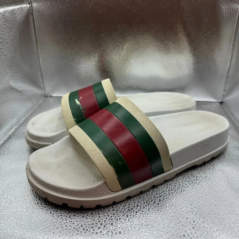 Size 10 - Gucci Pursuit Web‎ Pool Beach Resort White Red Green Slides Sandals